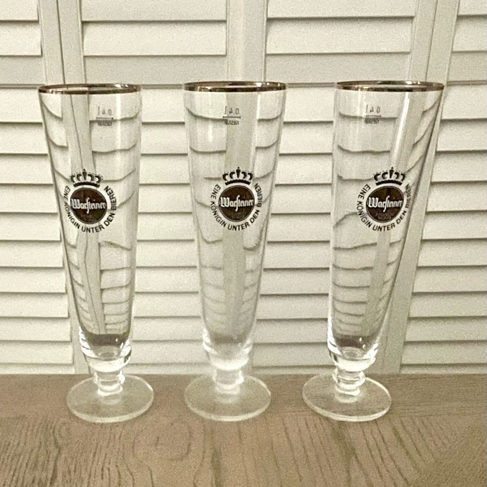 Warsteiner Fluted Pilsner Beer Glasses - Gold Rimmed - Lot Of 3 - Near Mint